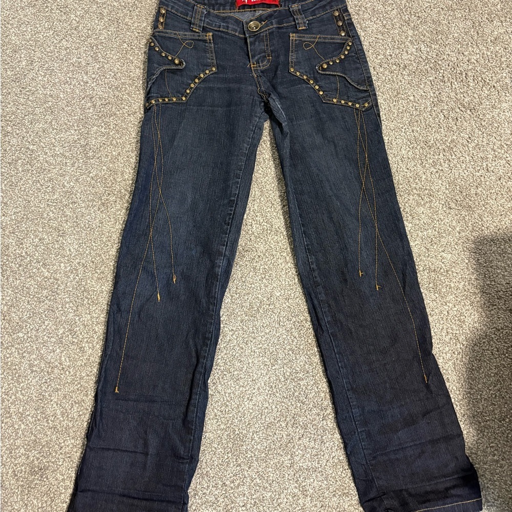 Y2K Stylish Blue Jeans with Gold‎ Accents Size 27